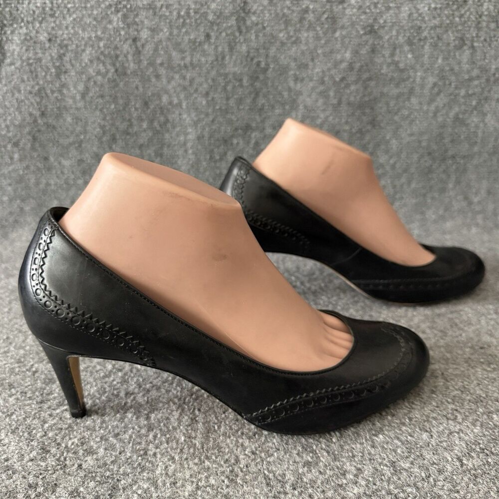 Cole Haan Women’s Black Leather Wingtip Brogue Detail Stiletto Heel Pumps 9 B